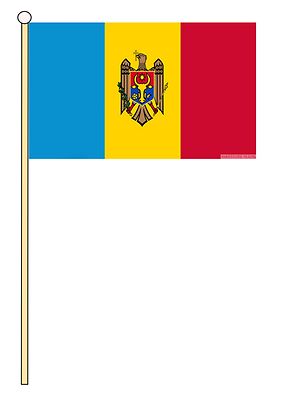 Moldawien Europa 18'' x 12'' GROSSE HAND WEHENDE HÖFLICHKEITSFLAGGE & STANGE