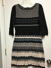 NINE WEST WOMENS BLACK 3/4-SLEEVE EMPIRE-WAIST PATTERN SWEATER DRESS --M