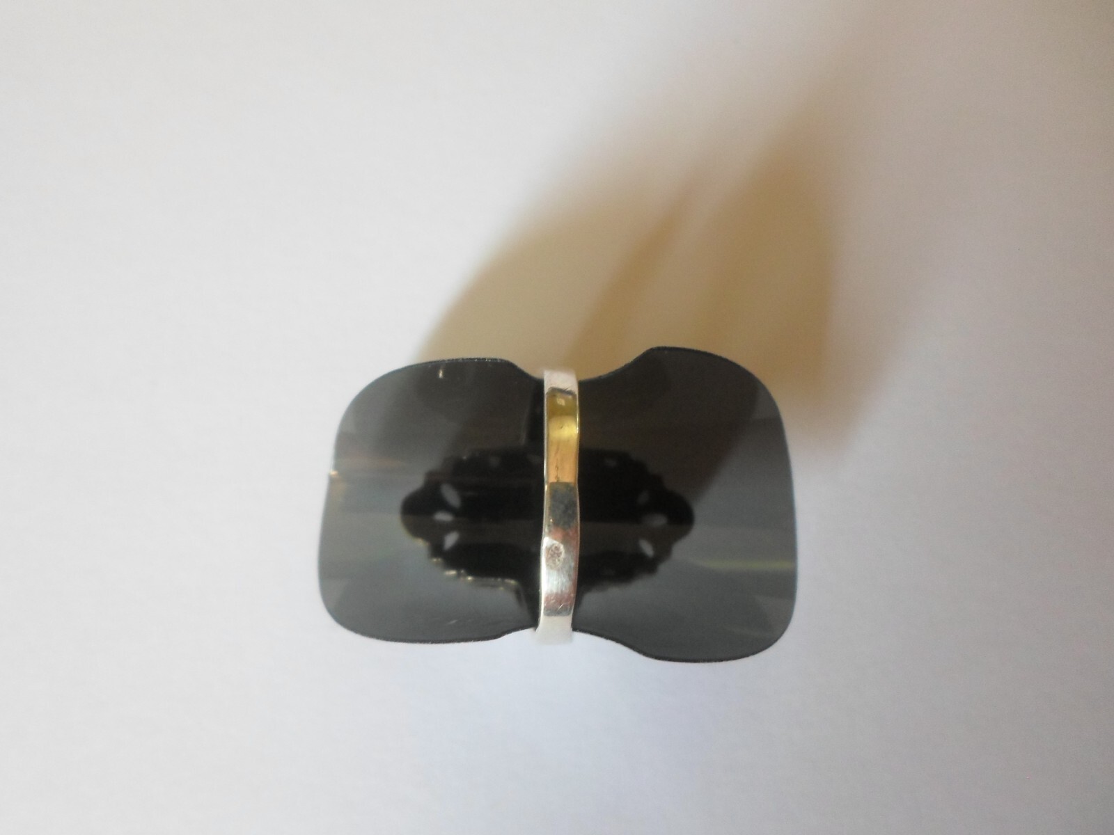 solid silver ring, onyx rectangle, openwork outli… - image 4