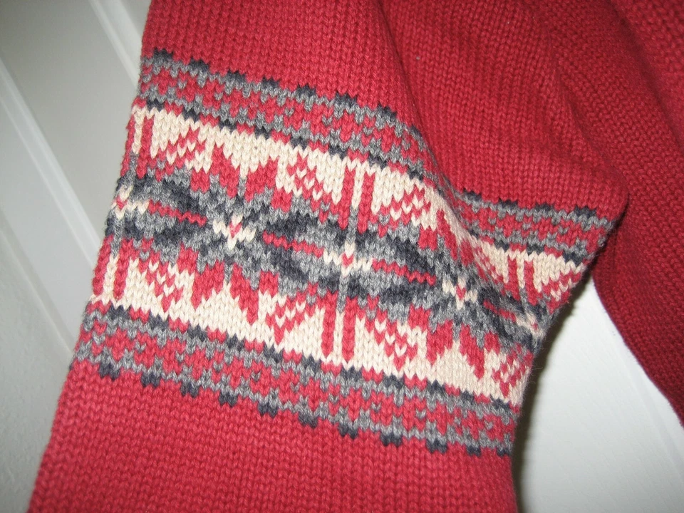 Мальчики L 12-14 темно красный серый хлопок свитер классический лыж Fair Isle пуловер молодежи - Изображение 3 из 4