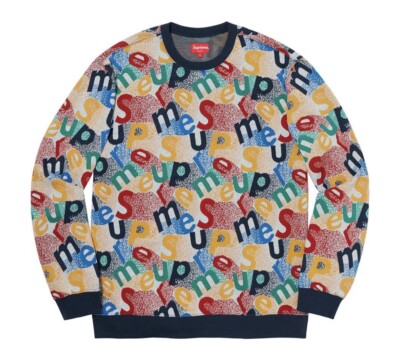 Supreme Scatter Text Navy Crewneck Sweatshirt Multi-Color Size