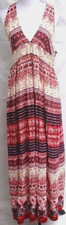 Suzanne Betro Pleated Long Maxi Dress V-neck Low Back Wide Straps Lined Size XL