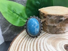 Larimar Handmade Gemstone Ring 925 Silver Plated Free Ship Size 8 New 6438