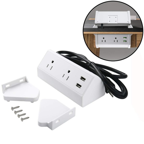 2 Outlet Clamp Mount Power Strip With USB Charging Under Desk Removable