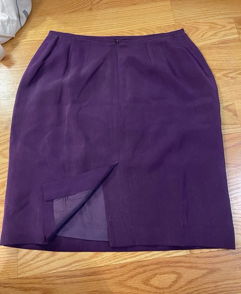 Falda lápiz Kasper vintage 100 % seda púrpura trabajo de negocios profesional talla 8 Foto 2 de 4