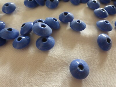 Lot De 50 Perles Vintage En Verre Bleu Lapis, Forme Disque, Des Années 1970-80, D'occasion