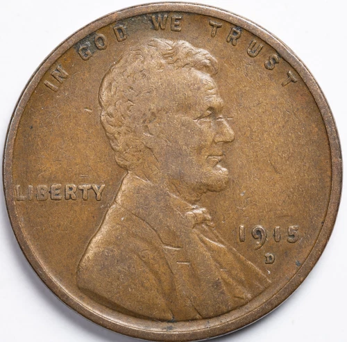 1915-D Fine (F) Lincoln Wheat Penny Cent, Denver Mint