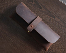 pencil pen Stationery bag hold cover Cosmetics pouch Leather case brown H464