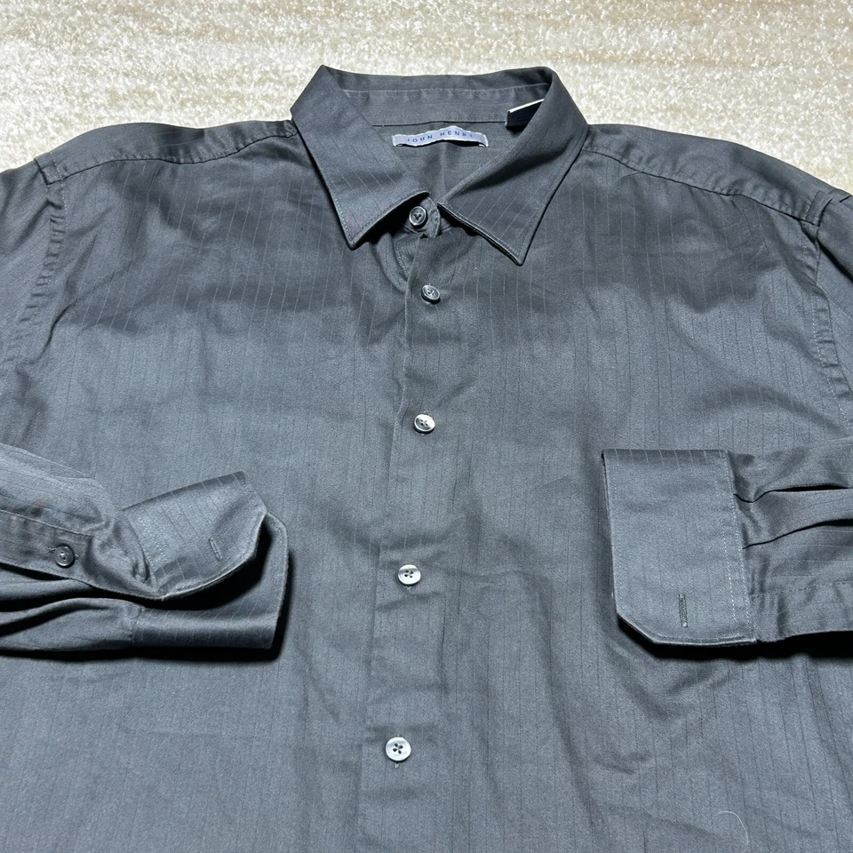 John Henry Mens XL Black Button Down Dress Shirt  Cotton Blend Long Sleeve - Image 2 of 4