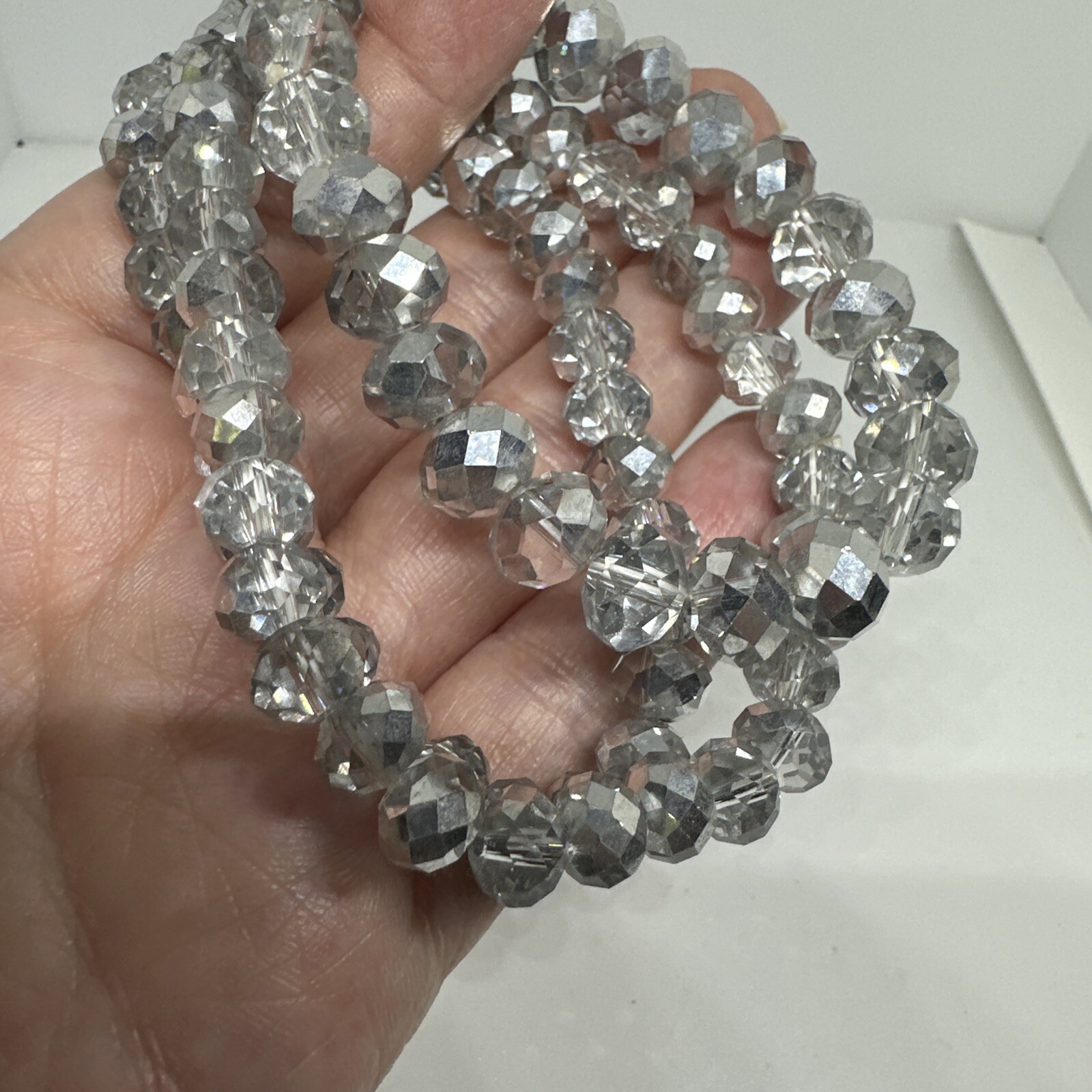 Set 3 Stack Stretch Bracelets Crystal Cut Glass S… - image 2