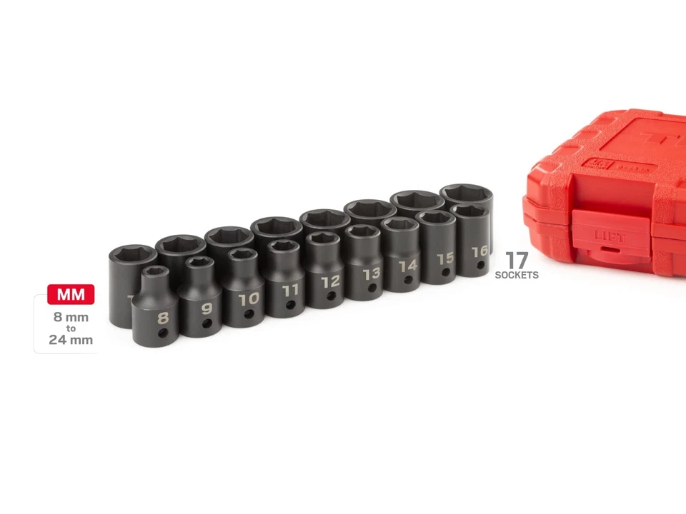 Tekton SID92321 1/2 Inch Drive 6-Point Impact Socket Set, 17-Piece (8-24 mm) - Image 2 of 4