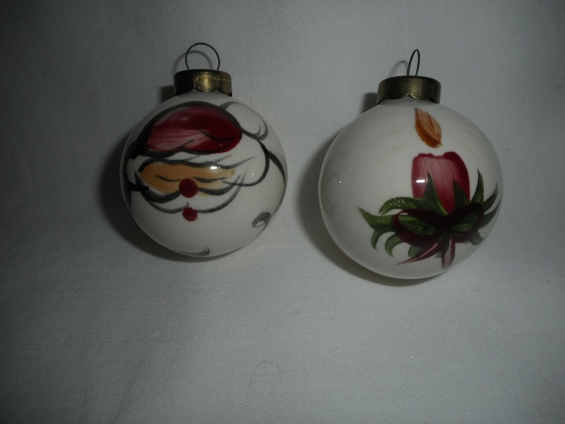 2 Vintage Christmas Balls small hand painted Santa, candle approx 2 1/2  in high