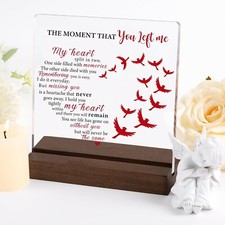 Memorial Decorative Sign With Wood Stand Cardinal Heart Print 5.2" x 5.2" x 1.9"