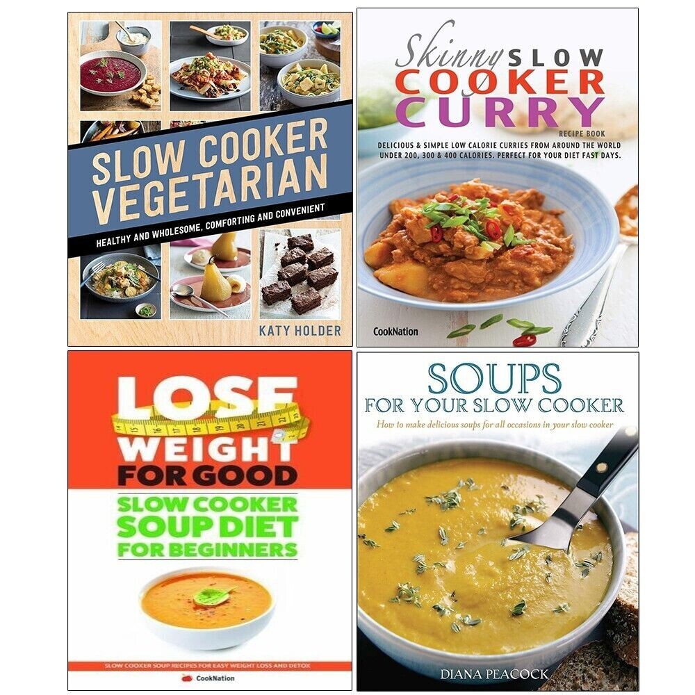 Slow Cooker Vegetarian,Soups for Your Slow,Skinny Slow Cooker Curry 4 Books Set