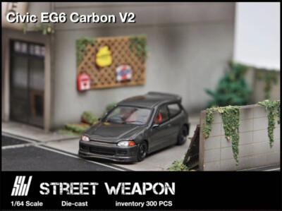 Street Weapon SW 1:64 Civic EG6 Carbon V2 Black Diecast Model Car