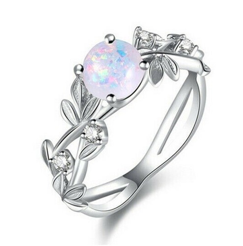 Hummingbird Star Flower Opal Leaves Silver Ring Band Size 6 7 8 9 Free Gift Box - Picture 12 of 32