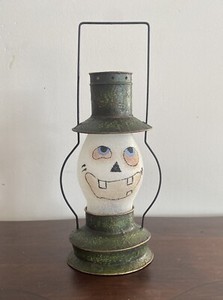 Dept. 56 Vtg Vintage Folk Art Halloween Decor Glass Ghost Tea Light Lantern 10”