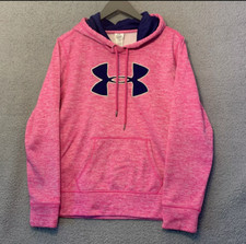 Under Armour Womens Medium Coldgear Hoodie Pink Heather Activewear Gym Running