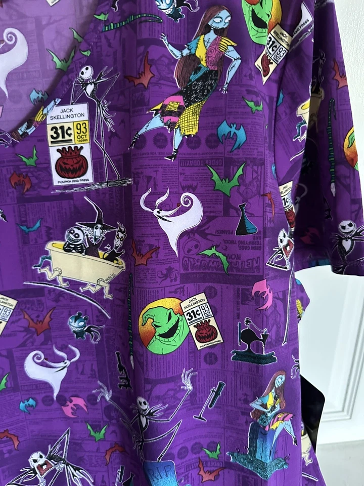 Disney The Nightmare Before Christmas Womens V Neck Print Scrub Top​ Size 2XL - Image 3 of 4