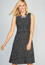 NEW $ 129 Talbots Black White Tweed Seamed Fit & Flare Dress Sleeveless Zip Sz 8