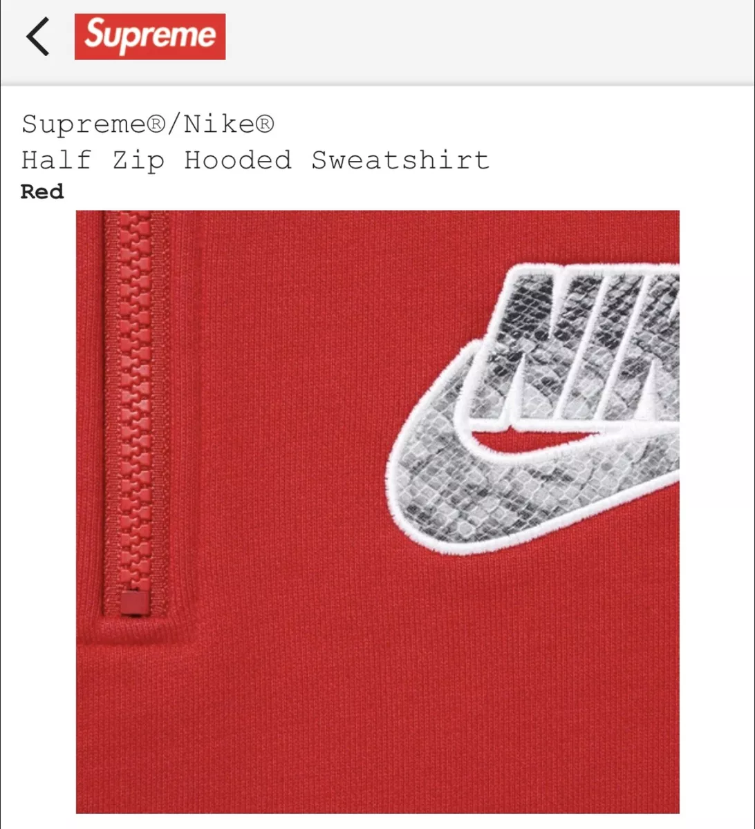 Supreme Nike Half Zip Hooded Sweatshirt - Red Size Small | eBay