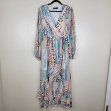 On Twelfth L Colorful Animal Striped Semi Sheer Criss Cross Front Hi/Low Dress