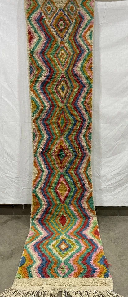 Moroccan Vintage Boujaad Azilal Runner Tribal Berber Lovely /10ft8’’ X 2ft5’’ Foto 4 de 4