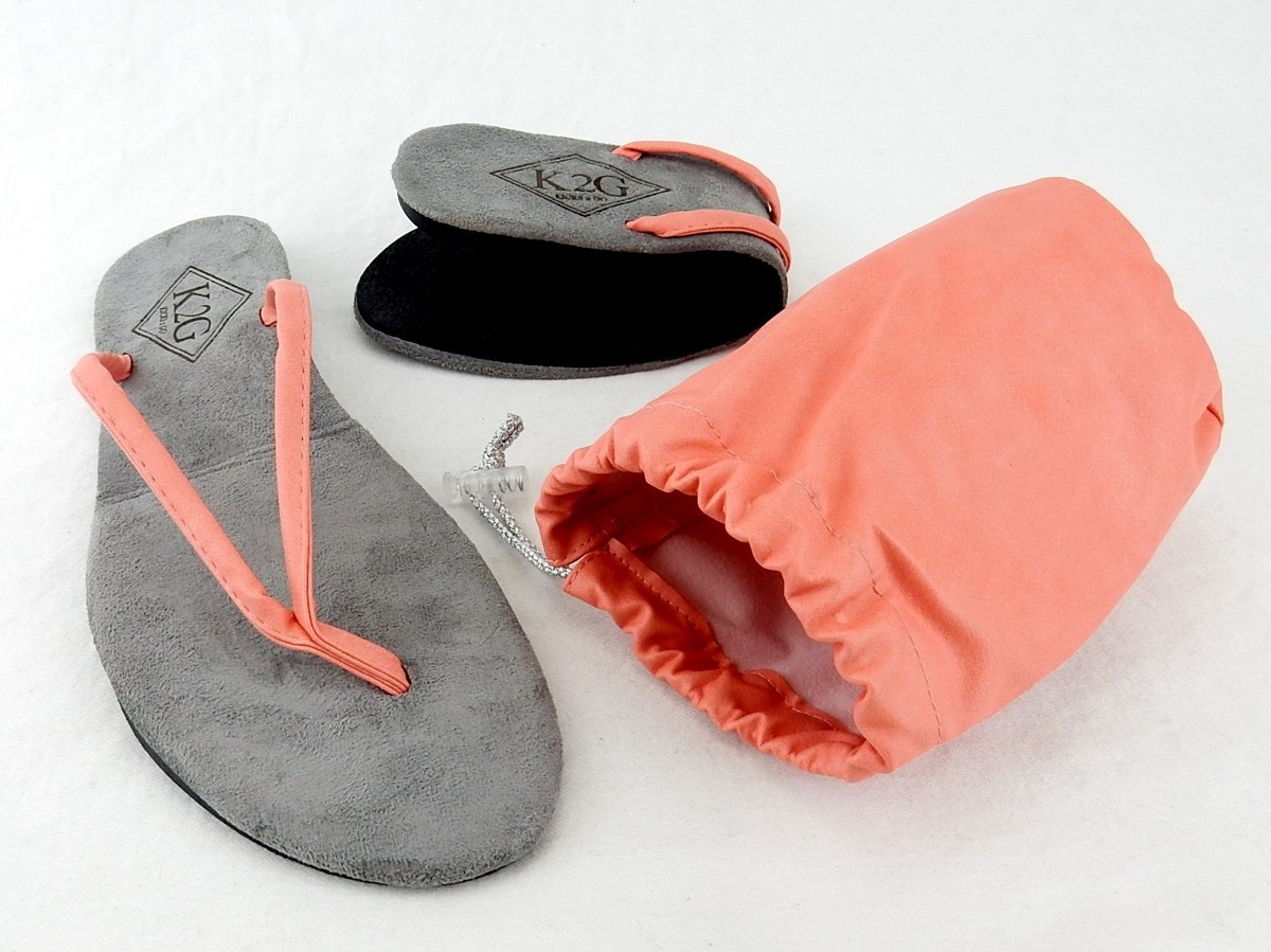 Ladies' Folding Flip-Flops w/Pouch, PEACH S/M/L/XL Spa, Beach, Pool,  Shower