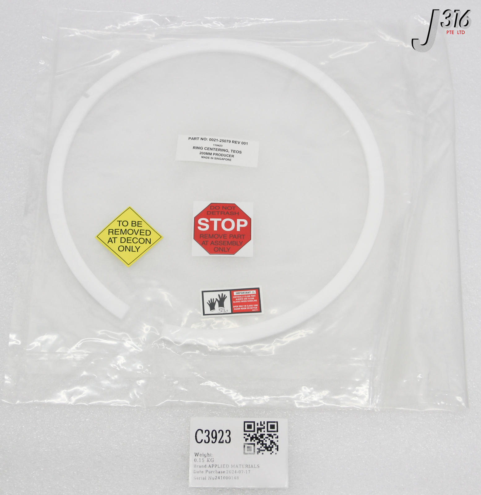 C3923 APPLIED MATERIALS RING CENTERING TEOS 200MM PRODUCER (NEW) 0021-25079