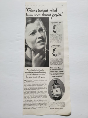 Sharp & Dohme Sore Throat Relief Solution S.T. 37 Vintage Print Ad 1934