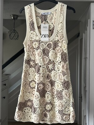 ZARA Limited Edition Ecru Floral Crochet Knit Mini Dress Size M Blogger  Holiday | eBay