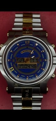 Renato T-Rex Ana-Digi Alarm Blue Dial Two-Tone 30 ATM Stainless Steel Watch