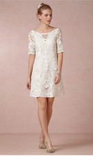 Bridal dress, BHLDN, short, Battenburg lace, sleeves, Bride or Mom S12- EUC