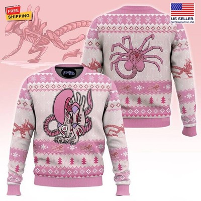 Alien Xenomorph Ugly Christmas Sweater, Funny Sci Fi Horror Pullover Sweatshirt