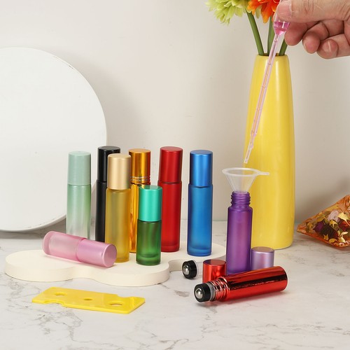 6 Pcs Glass Roller Bottles, 10ml/0.34oz Essential Oil Bottle, Blue - Foto 5 di 7