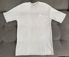 Vintage 90s Nike Mini Swoosh Ribbed T Shirt Medium Grey USA Made Embroidered Tee
