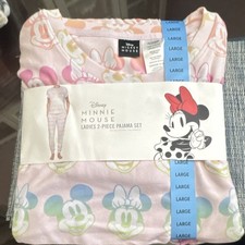 Disney Minnie Mouse Ladies 2-Piece Pajama Set Pink Large Lightweight Knit