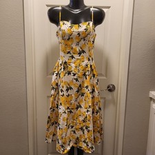 Cider Cotton Lemon Lace Up Pleated Cami Midi Dress Size Medium-Brand New!