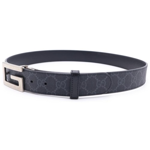 Used GUCCI Gucci Square G Reversible Leather Belt Black Silver Hardware