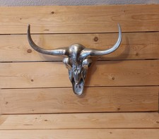 Testa di toro XXL teschio di toro 61,5 x 50 x 10,5 cm corna corna toro argento alluminio