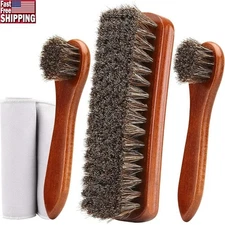 Horsehair Shoe Brush Kit 4pcs Leather Cleaner Polisher Applicators Cloth New