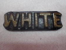 Antique White TREADLE Sewing Machine CAST IRON Emblem Logo Name Plate