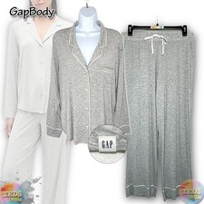 NWT Gap GapBody Women's L 2-Pc. Notched-Collar Pajamas Set G1050XCLMA, Grey