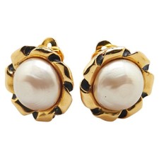 Chanel Earrings Faux Pearl Earrings Women Gold One Size