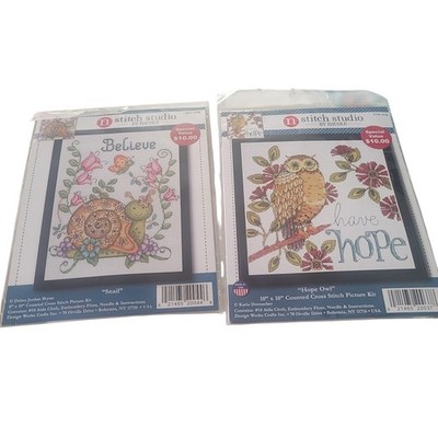 (2) NEW Stitch Studio by Nicole Cross Stitch Kits  Hope Owl & Snail