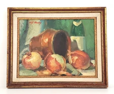 CLIFF YOUNG (1905-1985) OIL ON CANVAS PAINTING STILL LIFE 1970'S MCM SIGNED