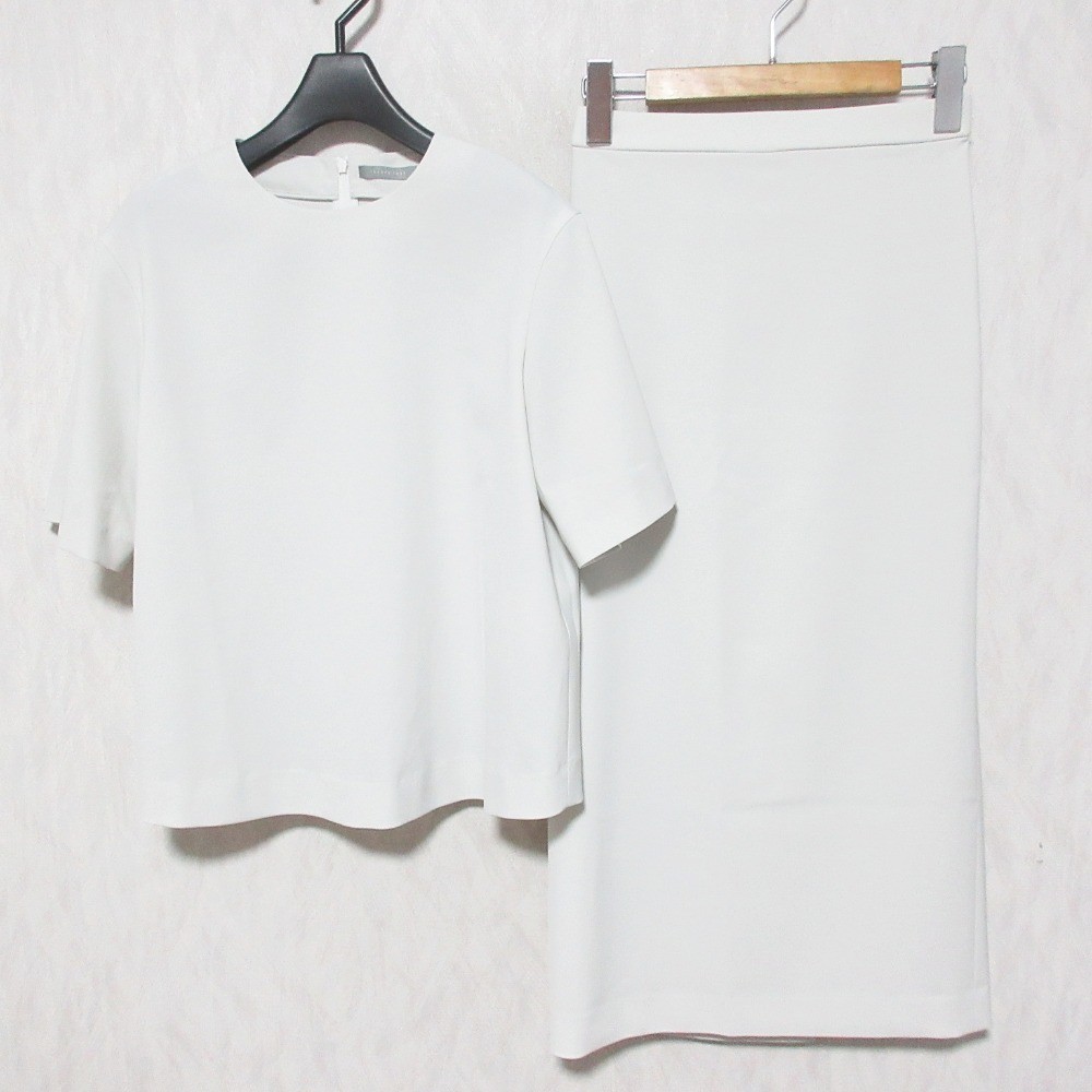 Theory Luxe SYCAMORE 2 IVEY Blouse ZANI Skirt Set Size 32 Light Gray Women USED