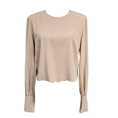 Babaton Aritzia Long Sleeve Crop Blouse Top Beige Pink Women's Size S