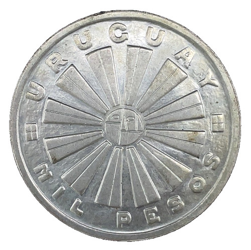 1969 Uruguay 1000 Mil Pesos FAO 'Radiant Sun' 0.900 Silver Coin #2 KM #55