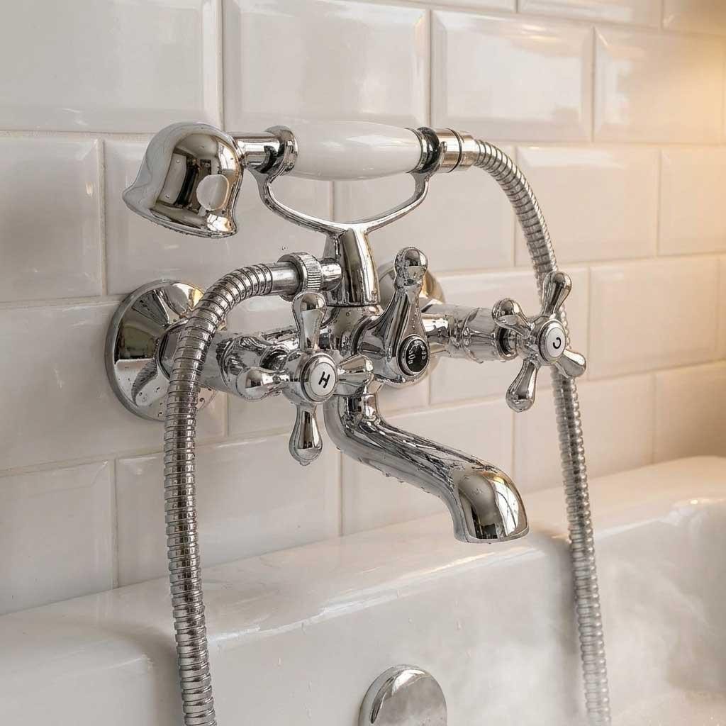 B&Q - Traditional Cross Head Wall Mounted Bath Tap Filler Mixer Shower Chrome - Image 2